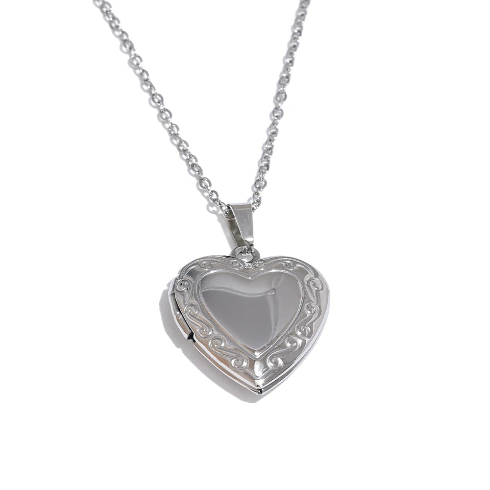 Yhpup Heart Stainless Steel Pendant Drop Necklace Waterproof Friend Photo Picture Frame Locket Charm Necklace Jewelry Gift YH1150A Steel