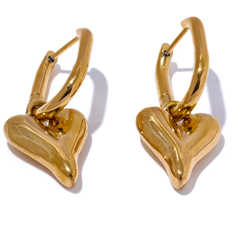 Yhpup 316L Stainless Steel Heart Love Drop Hoop Earrings Water Resistant Sleek Stain Less Metal Popular Jewelry Valentines Gift