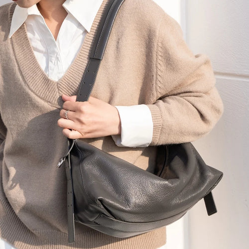 Bolsa Feminina de Ombro em Couro Legítimo com Grande Capacidade