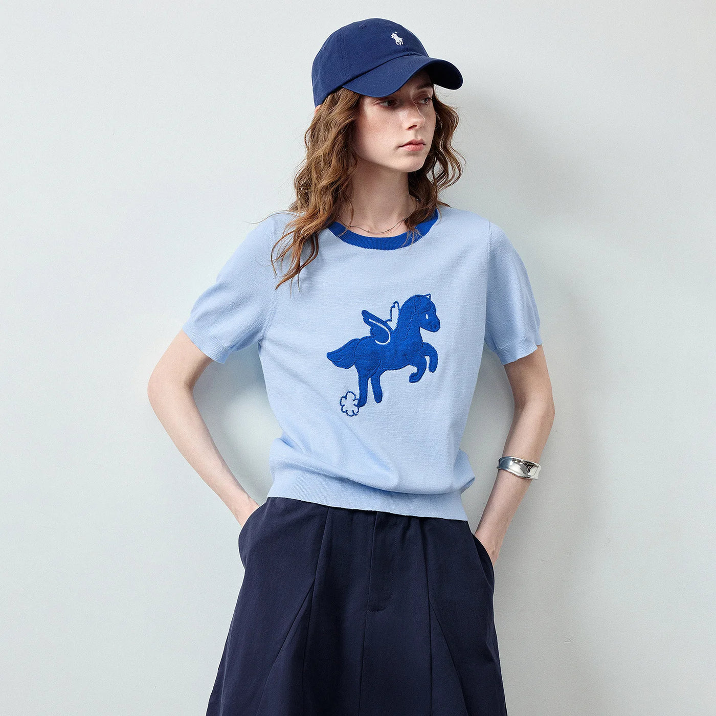 Blusa Feminina de Tricô com Estampa Pégaso e Textura