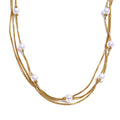 Colar Feminino de Camadas Quadrado com Pérola em Aço Inoxidável YH988A Gold