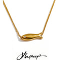 Yhpup Chic Stainless Steel Zircon Fish Pendant Necklace Gold & Platinum PVD Plated Waterproof Exquisite Jewelry Gift for Women