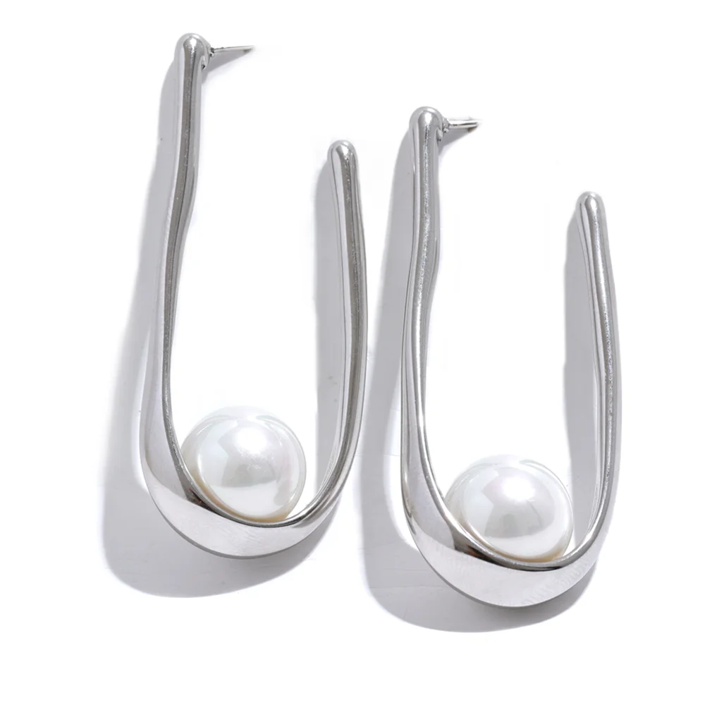 Brinco de Argola com Pérola Aço Inoxidável Prata