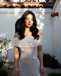 Green Off Shoulder Floral Long Dress Sexy Women's Mesh Strapless Dresses Summer Evening Wedding Guest Cocktail White Holiday New
