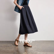 Saia Jeans Midi Feminina com Bolsos com Cós Elástico