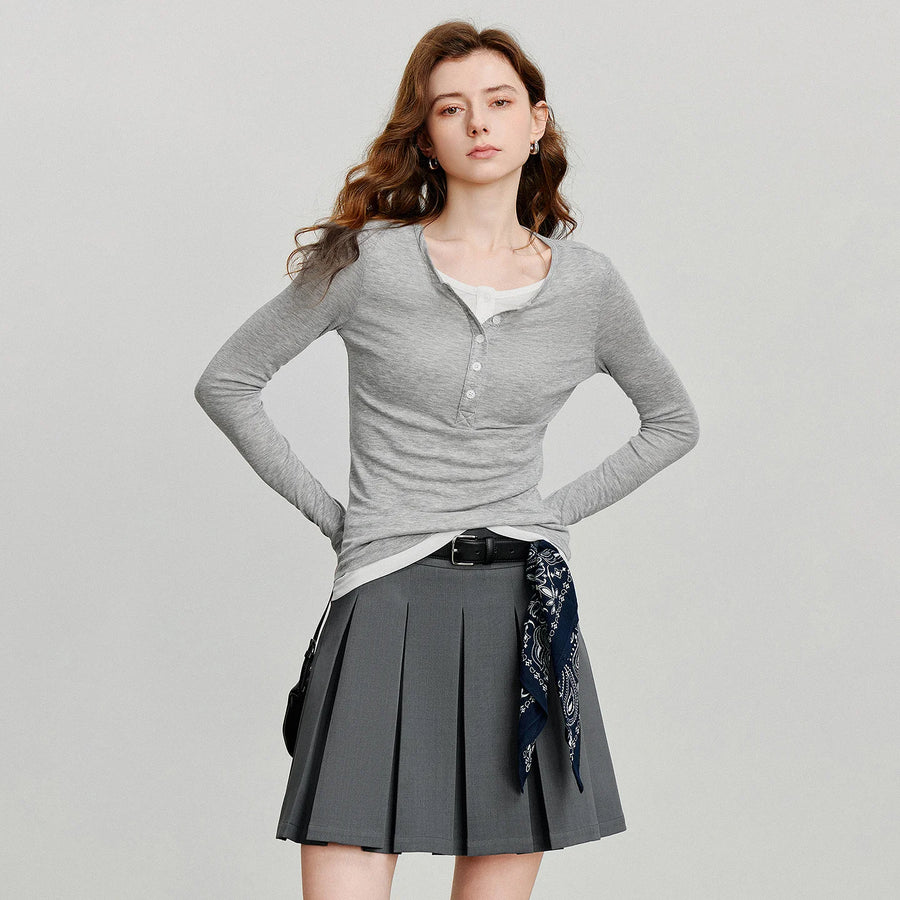 Blusa Feminina Leve Color Block Efeito Duas Peças