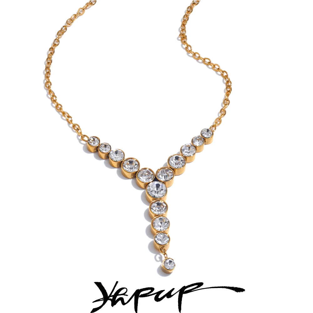 Colar Feminino em Y Gota com Zircônia em Aço Inoxidável