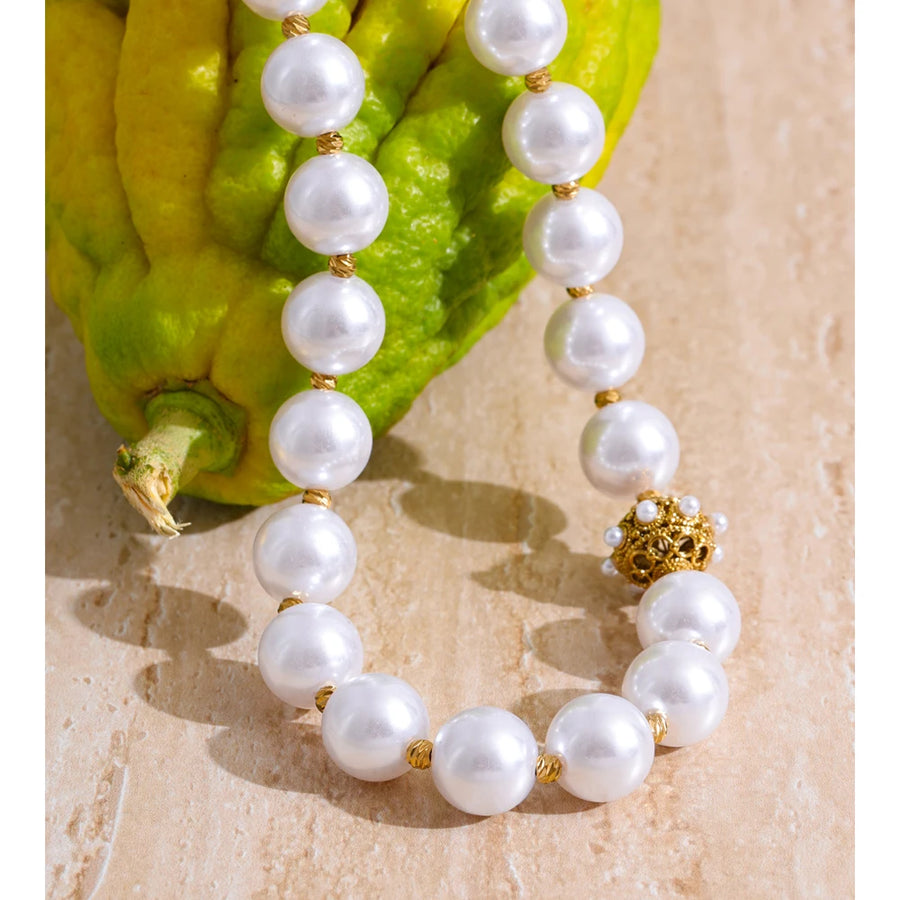 Colar Feminino Redondo com Pérola em Aço Inoxidável