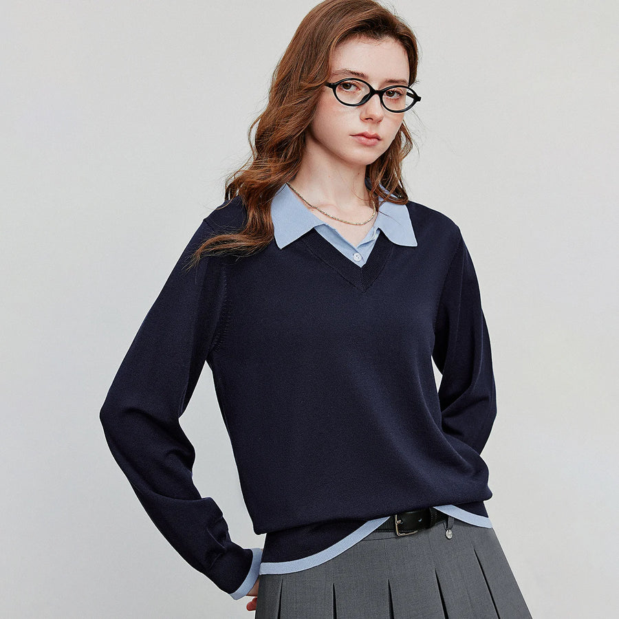 Blusa de Tricô com Liocel e Efeito Camisaria