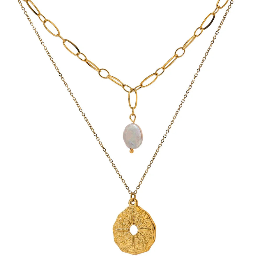 Colar Feminino de Camadas Estrela com Pérola em Aço Inoxidável YH1481A Gold