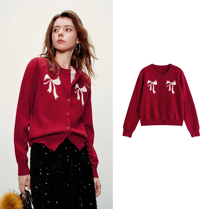 Cardigan Feminino Jacquard com Gola Redonda