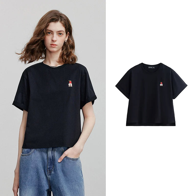 Camiseta Feminina 100% Algodão com Barra Assimétrica