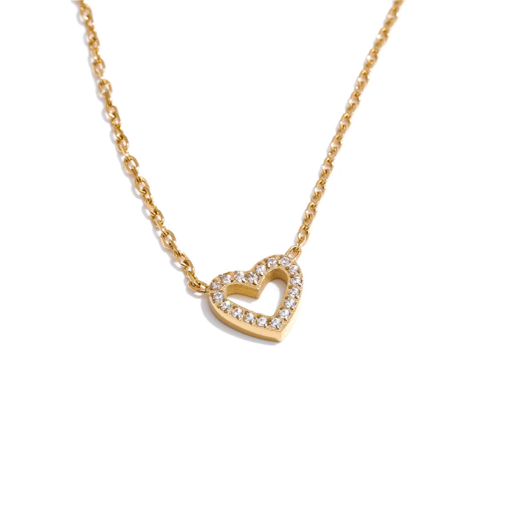Colar Feminino Coração com Zircônia em Aço Inoxidável 5 Colar Ouro
