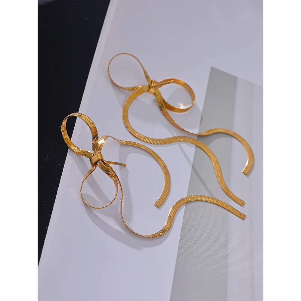 Brinco Feminino Laço Longo Aço Inoxidável