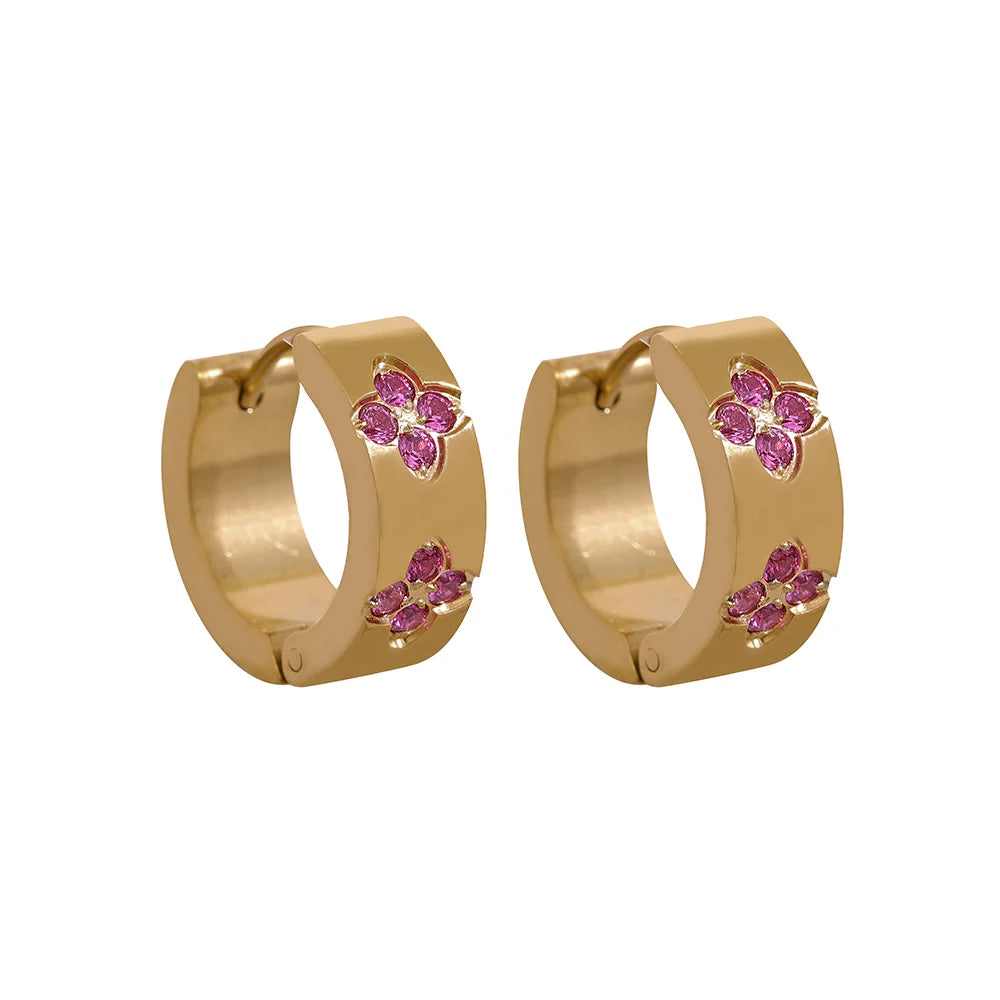 Brinco de Argola com Zircônias Rosa, Verde e Branca