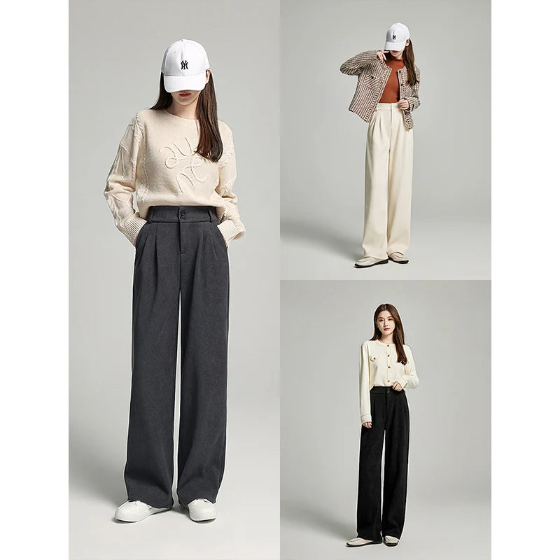 Calça Wide Leg Feminina Peluciada Cintura Alta