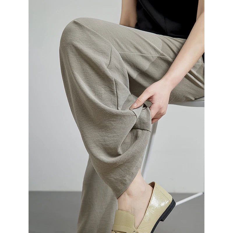 Calça Pantalona Feminina Texturizada Cintura Alta
