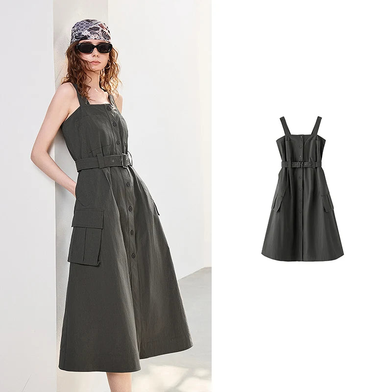 Vestido Slip Dress Midi com Decote Quadrado
