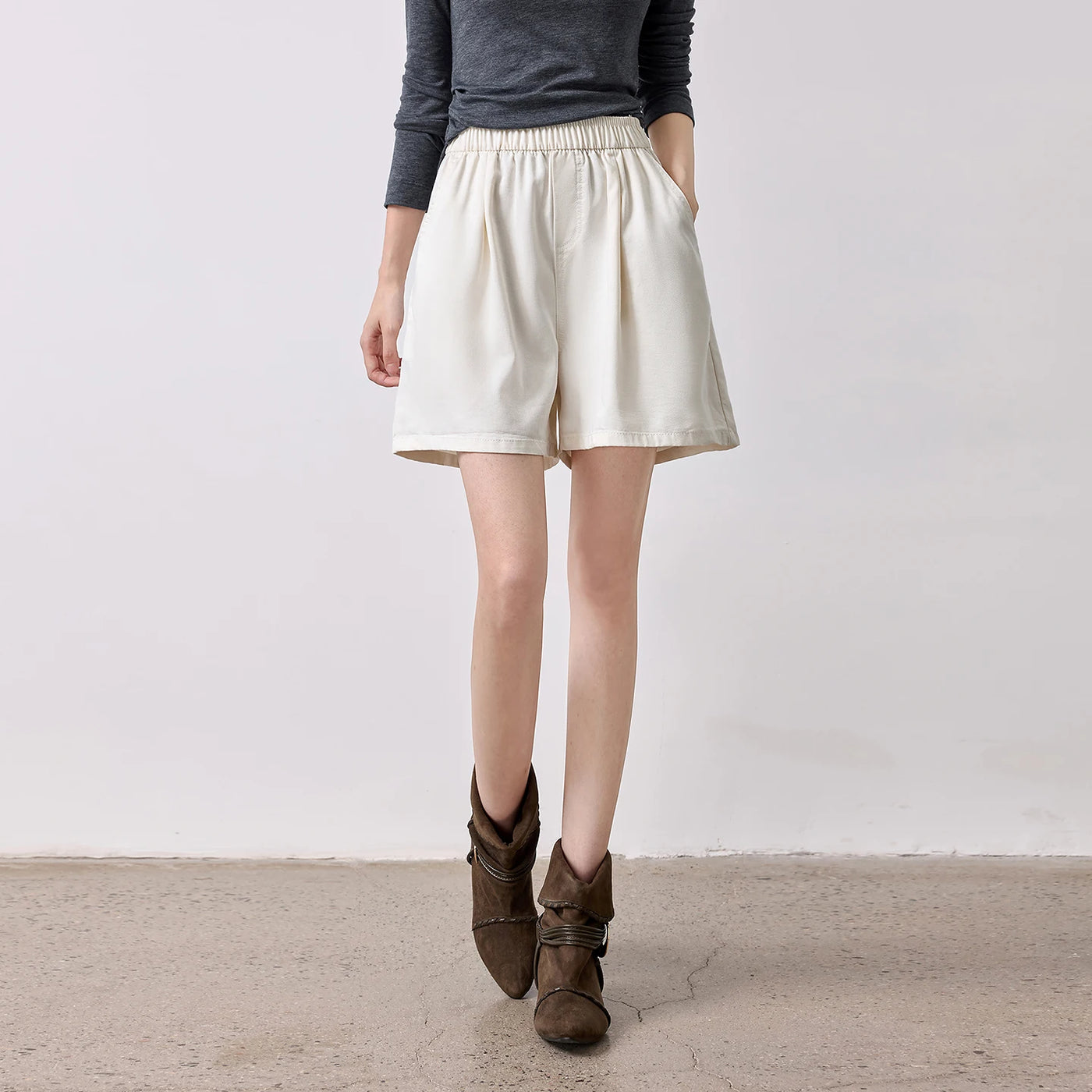 Shorts Wide Leg Feminino de Liocel com Cós Elástico