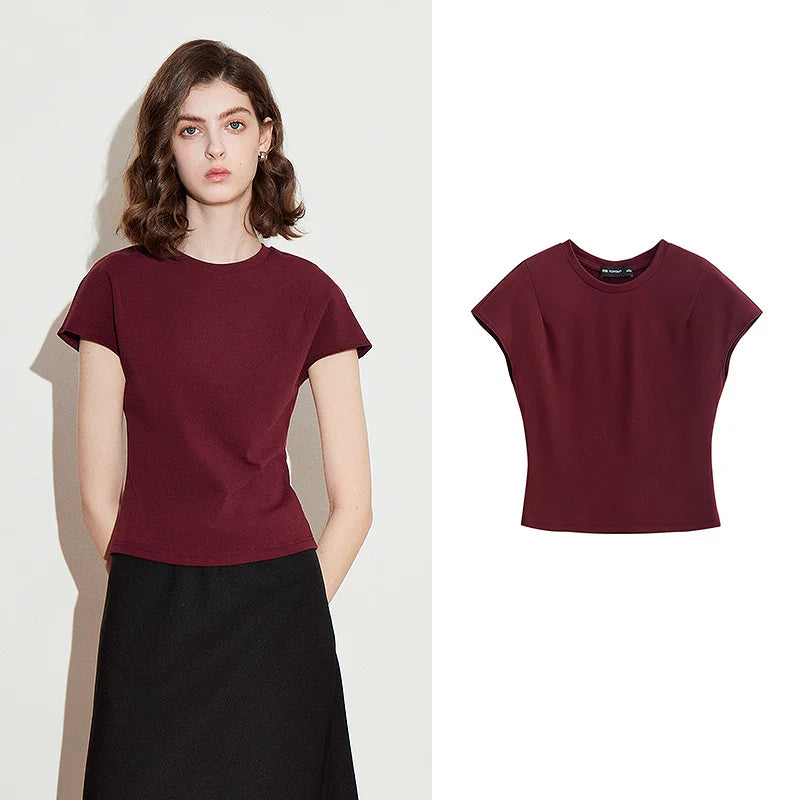 Camiseta Feminina Cropped de Liocel e Algodão Slim