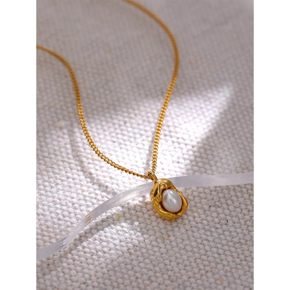 Colar Feminino Gota com Pérola em Aço Inoxidável 3