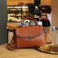 Bolsa Transversal Feminina Vintage de Couro Legítimo Café Minimalista Quadrada