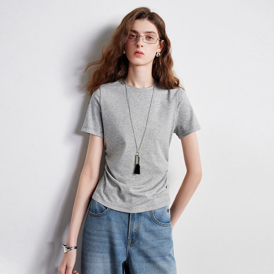 Camiseta Feminina de Liocel e Algodão com Cintura Marcada