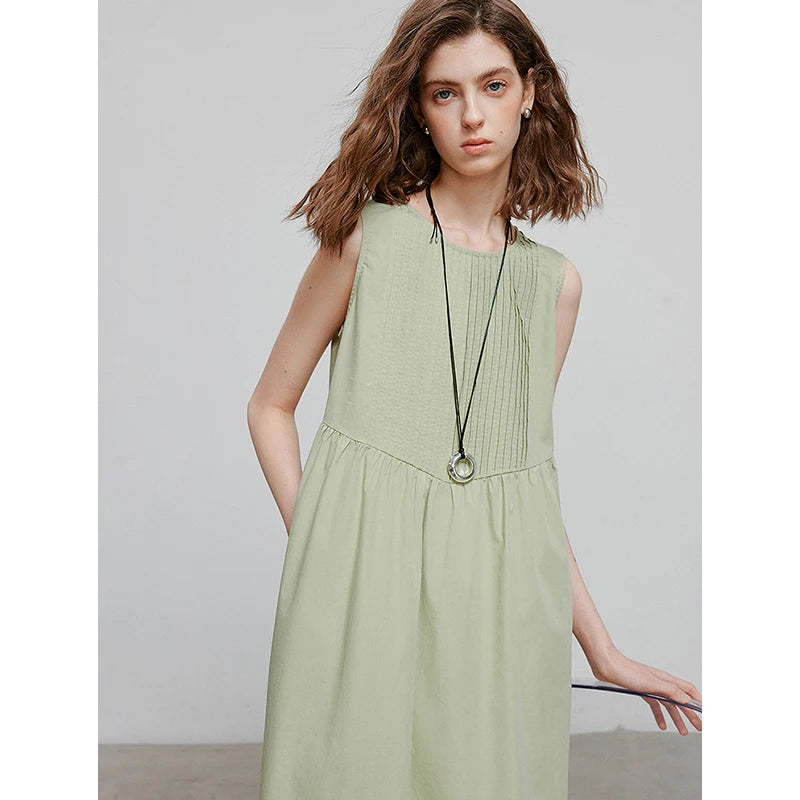 Vestido Midi Sem Manga com Bolsos