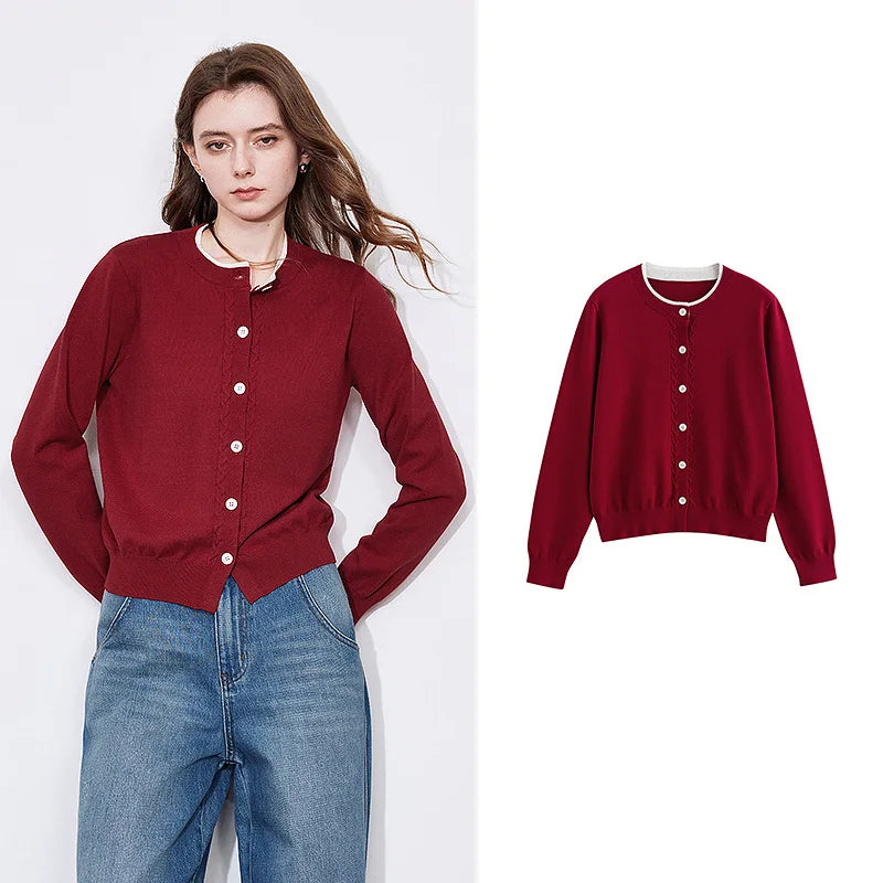 Cardigan Vermelho Bicolor com Botões
