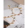 Conjunto Colar e Pulseira Gota com Zircônias Coloridas em Aço Inoxidável