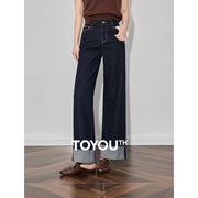 Calça Jeans Feminina Wide Leg com Barra Dobrada