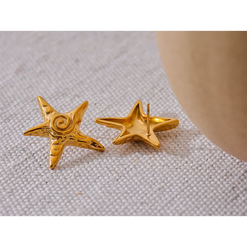Yhpup Fashion Stainless Steel Star Golden Stud Earrings Rust Proof 18K PVD Plated Metal Popular Jewelry for Women Bijoux