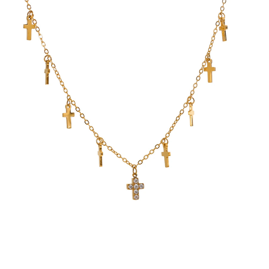 Colar Feminino Cruz com Zircônia em Aço Inoxidável Único