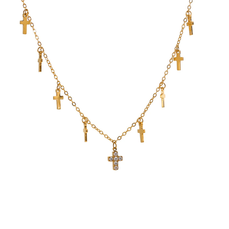 Colar Feminino Cruz com Zircônia em Aço Inoxidável