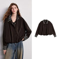 Jaqueta Feminina Xadrez Cocoon com Recortes e Bolsos Dark Brown