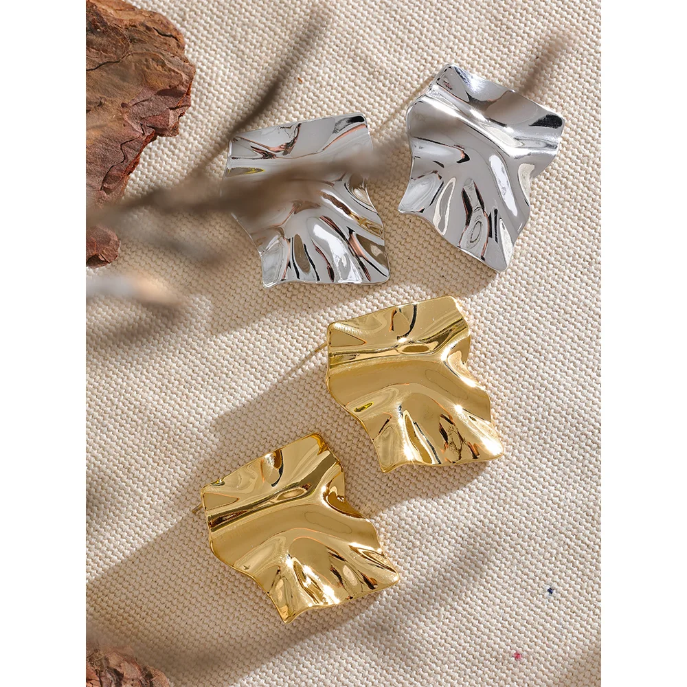Yhpup 316l Stainless Steel Geometric Big Stud Earrings Waterproof Trendy Metal Texture Simple Jewelry Gift серьги тренд