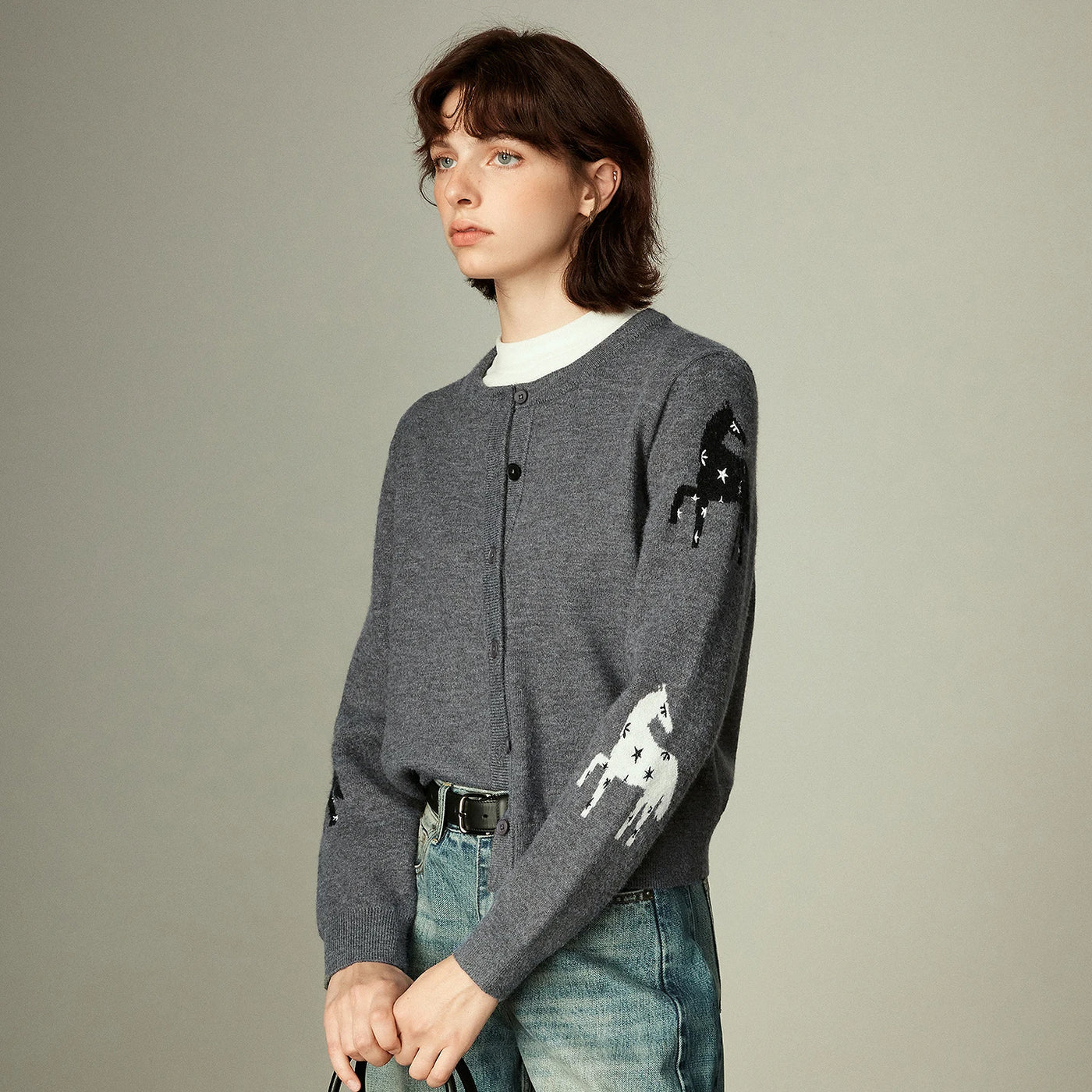 Cardigan Feminino Jacquard Étnico com Fleece