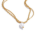 Colar Feminino de Camadas Gota com Pérola em Aço Inoxidável YH4255A Gold
