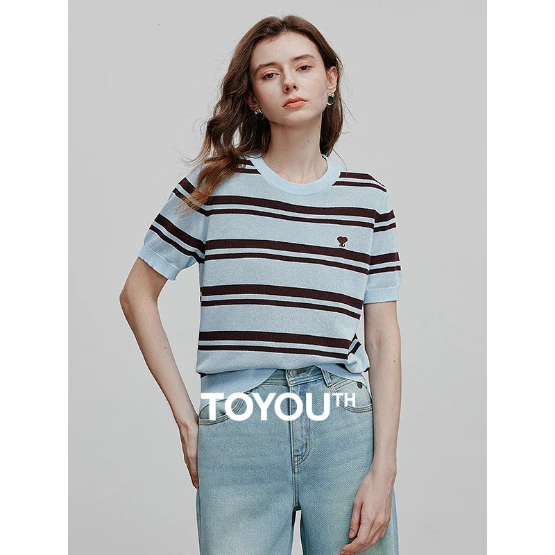 Blusa Feminina de Tricô Listrada com Bordado