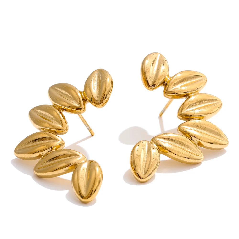 Yhpup 316L Stainless Steel Metal Leaf Stud Earrings Tarnish Resistant PVD Plated Fashion Jewelry for Women Accessories