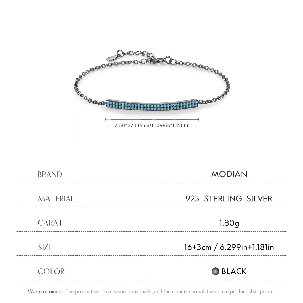 MODIAN 925 Sterling Silver Retro Synthetic Turquoise Bracelet Punk Black Simple Link Chain Bracelets For Women Fine Jewelry