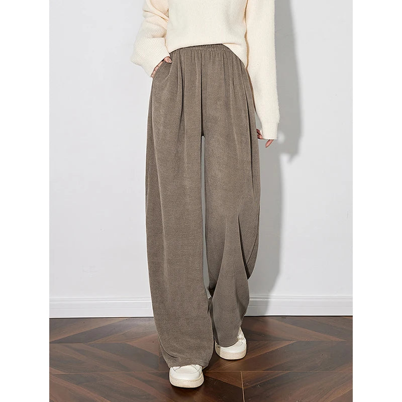 Calça Wide Leg Feminina de Inverno com Cós Elástico