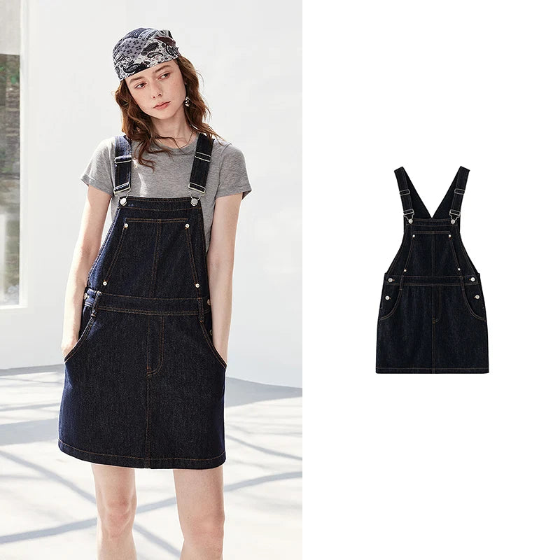 Vestido Jardineira Jeans Curto com Botões Original Denim Color