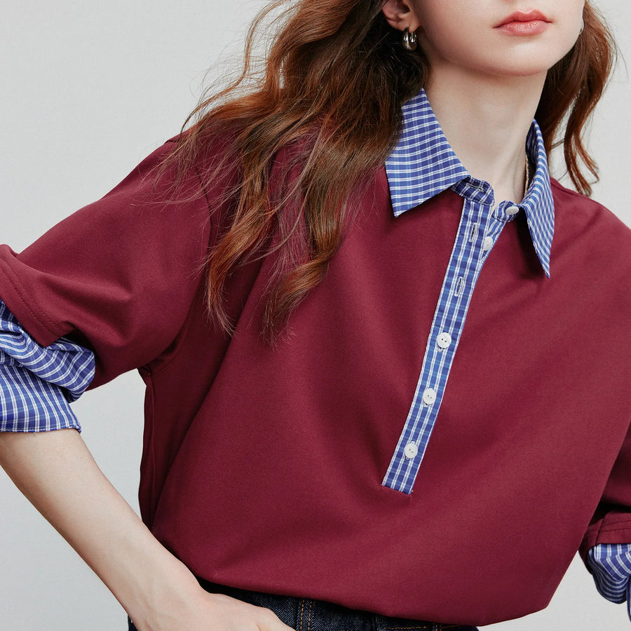 TOYOUTH Women Hoodies Sweatshirt 2025 Autumn New Spliced Fake Two Piece Polo Collar Striped Casual Pullover Tops