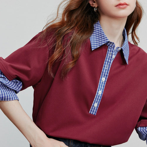 Moletom Feminino Listrado Efeito Duas Peças com Gola Polo