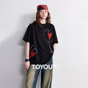 Camiseta Feminina 100% Algodão com Bordado Coração