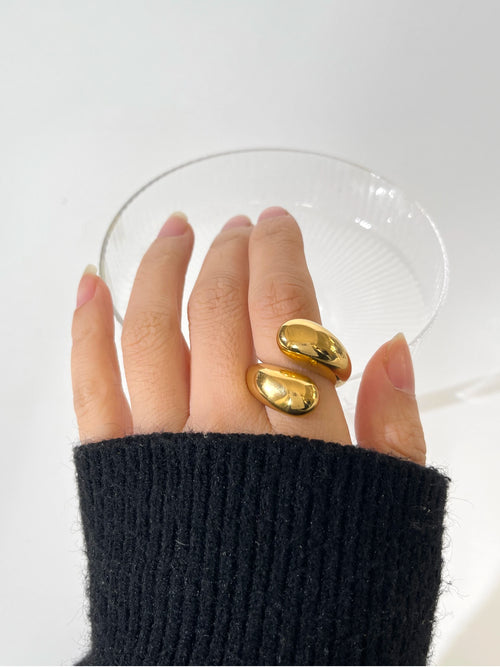 Anel Aberto Dome Duplo em Aço 316L com Banho Ouro 18K