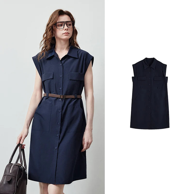 Vestido Chemise Curto Azul-Marinho com Botões