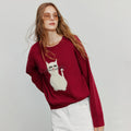Suéter de Tricô com Jacquard de Gato