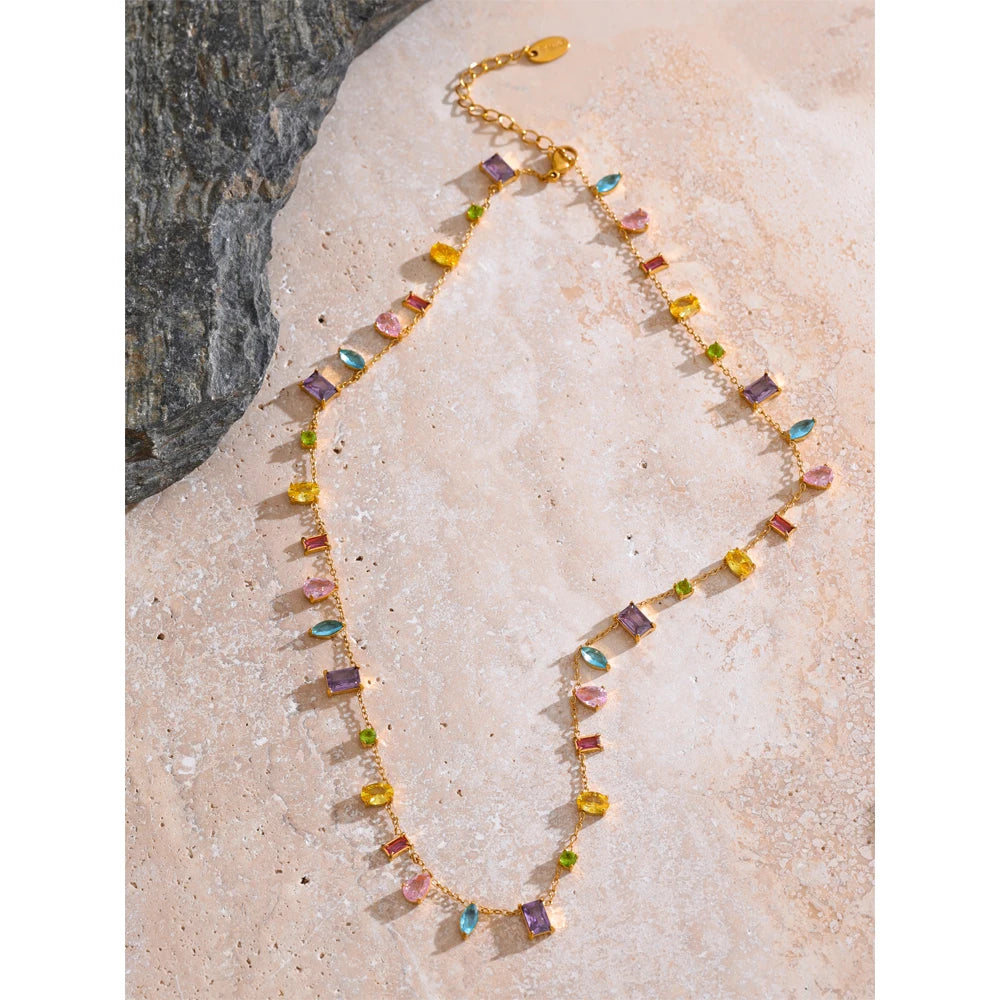 Colar Feminino Gota com Zircônias Coloridas em Aço Inoxidável 2